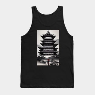 Japanese temple with monk,sumi-e ink painting Tank Top